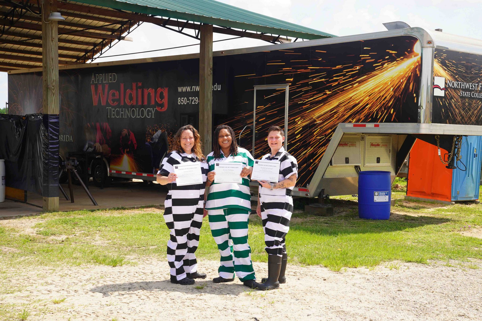 From left to right; Shauna Gilbert, Jessica Williams and Michele Grindstaff represent the first all-female graduates of the inmate welding credential program partnership bewteen Northwest Florida State College and Walton County Sheriff's Office.