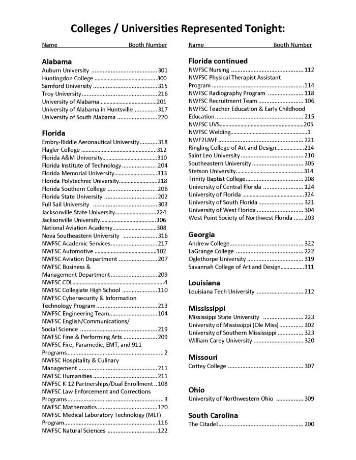 College Night Map Northwest Florida State College Northwest Florida